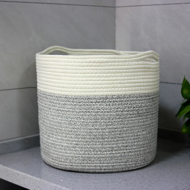 Beige Cotton Cord Woven Basket Baby Diaper Clothes Toys Organizing Bag Desktop Multi-Purpose Basket Household Laundry Basket