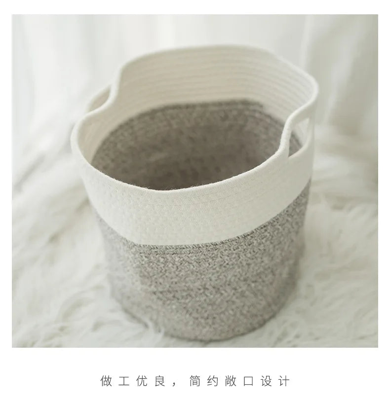 Beige Cotton Cord Woven Basket Baby Diaper Clothes Toys Organizing Bag Desktop Multi-Purpose Basket Household Laundry Basket