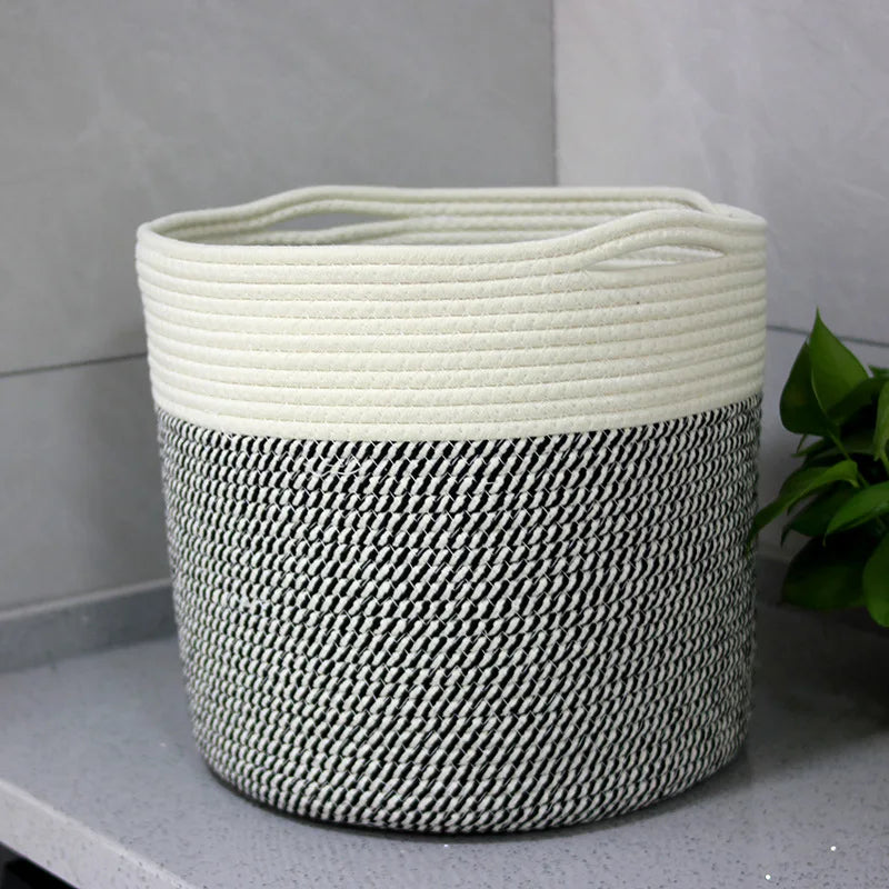 Beige Cotton Cord Woven Basket Baby Diaper Clothes Toys Organizing Bag Desktop Multi-Purpose Basket Household Laundry Basket