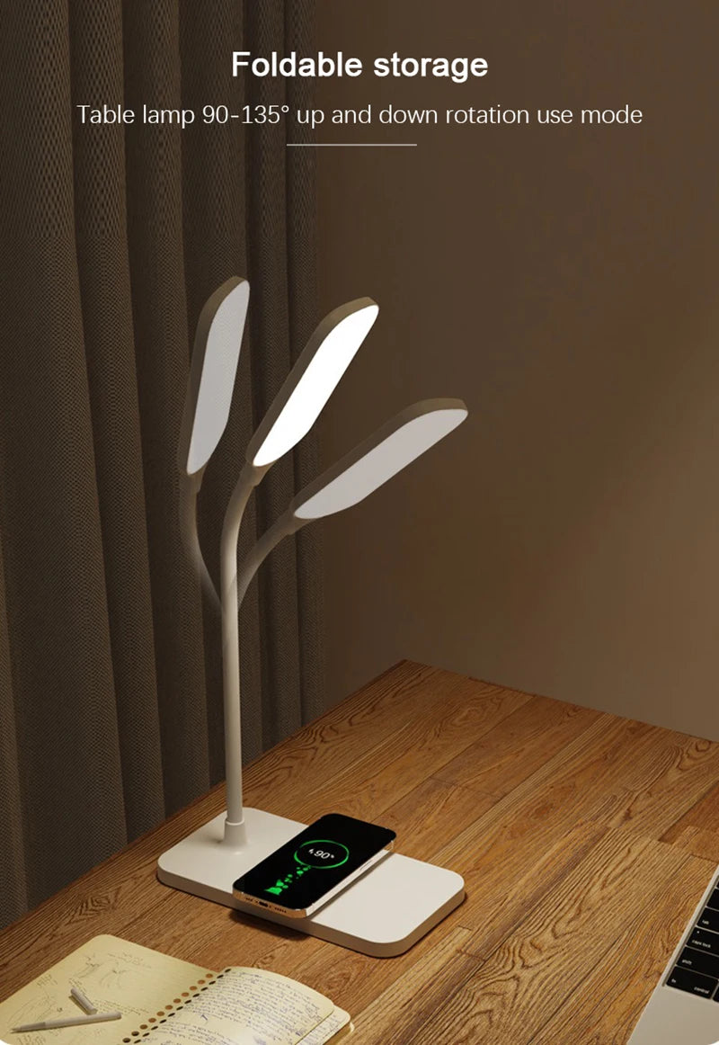 LED Desk Lamp with Wireless Charger and USB Plug in Port Bedside Night Light Touch Dimmable Eye-Caring for Gaming Reading Home