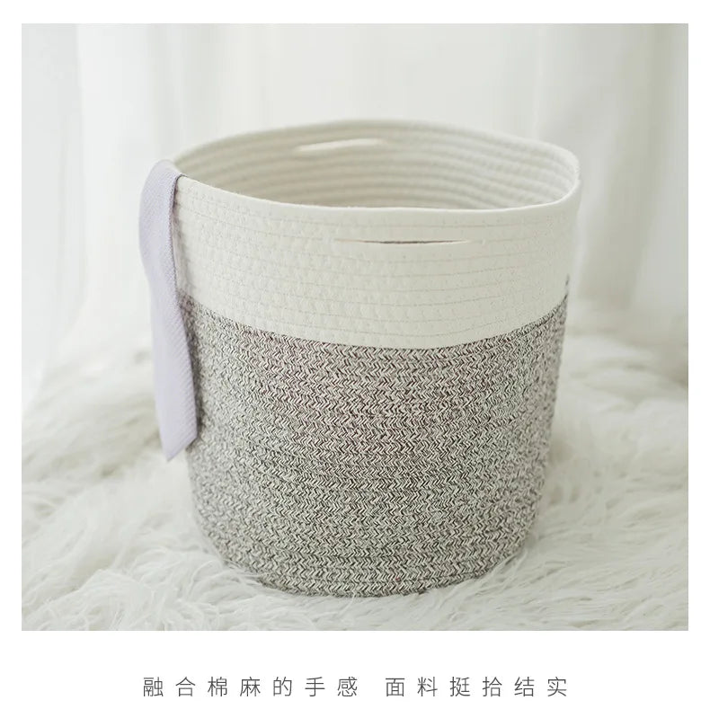 Beige Cotton Cord Woven Basket Baby Diaper Clothes Toys Organizing Bag Desktop Multi-Purpose Basket Household Laundry Basket