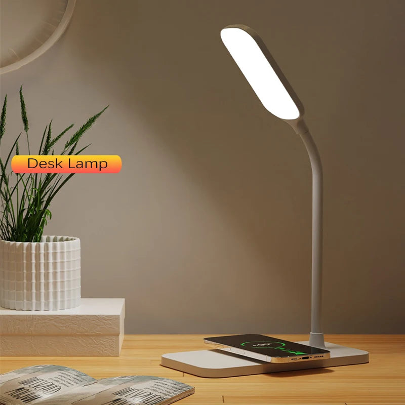 LED Desk Lamp with Wireless Charger and USB Plug in Port Bedside Night Light Touch Dimmable Eye-Caring for Gaming Reading Home