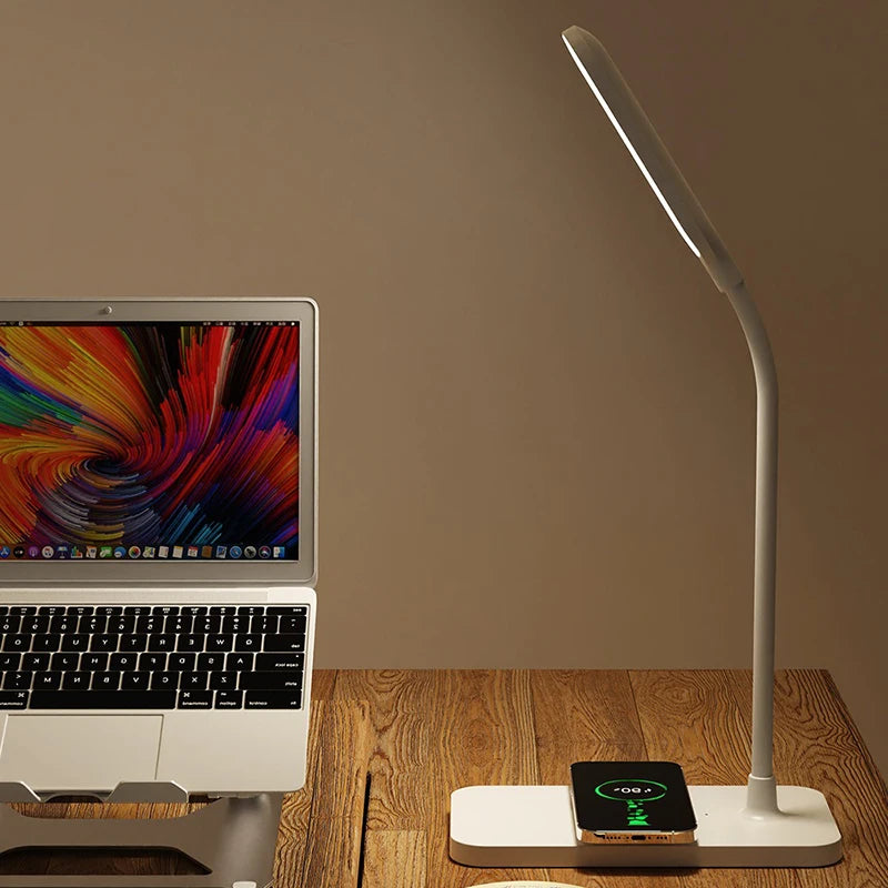 LED Desk Lamp with Wireless Charger and USB Plug in Port Bedside Night Light Touch Dimmable Eye-Caring for Gaming Reading Home