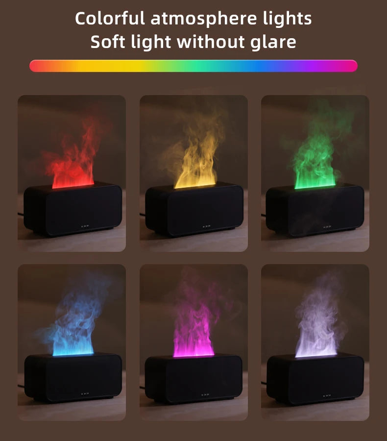 Aroma Diffuser Simulation Colorful Flame Air Humidifier Can add Essential Oil Timing Setting Ultrasonic Cool Mist Maker Fogger