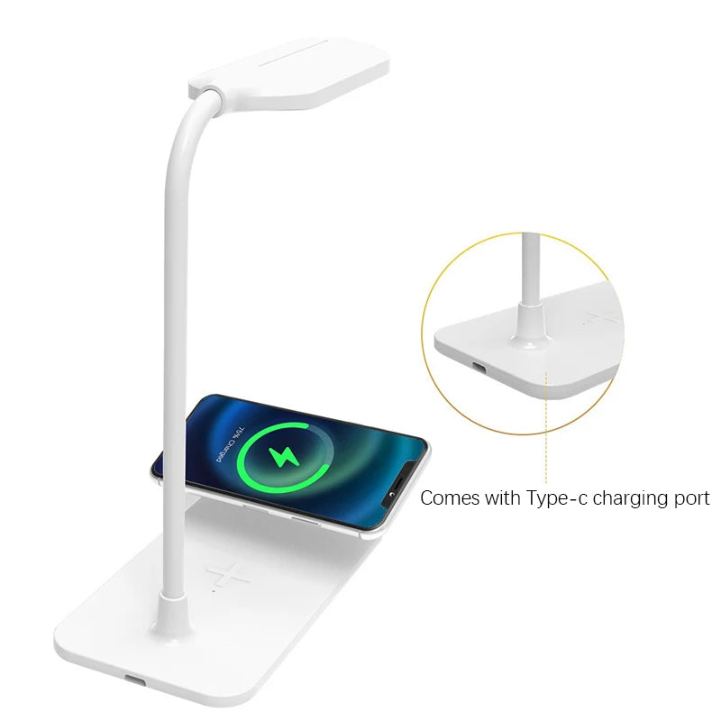 LED Desk Lamp with Wireless Charger and USB Plug in Port Bedside Night Light Touch Dimmable Eye-Caring for Gaming Reading Home